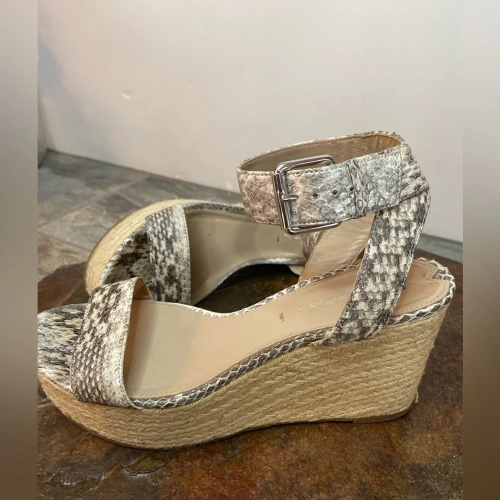 Via Spiga~Snakeskin Espadrille Wedge Sandals~Adjustable Ankle Strap~Size 7M